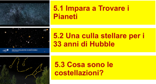 5.1 Impara a Trovare i Pianeti  5.2 Una culla stellare per i 33 anni di Hubble  5.3 Cosa sono le  costellazioni?
